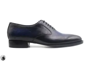 \ New Men's Handmade Two Tone Blue Leather, Black Shaded Lace Up Oxford Whole Cut Party Shoes Men's