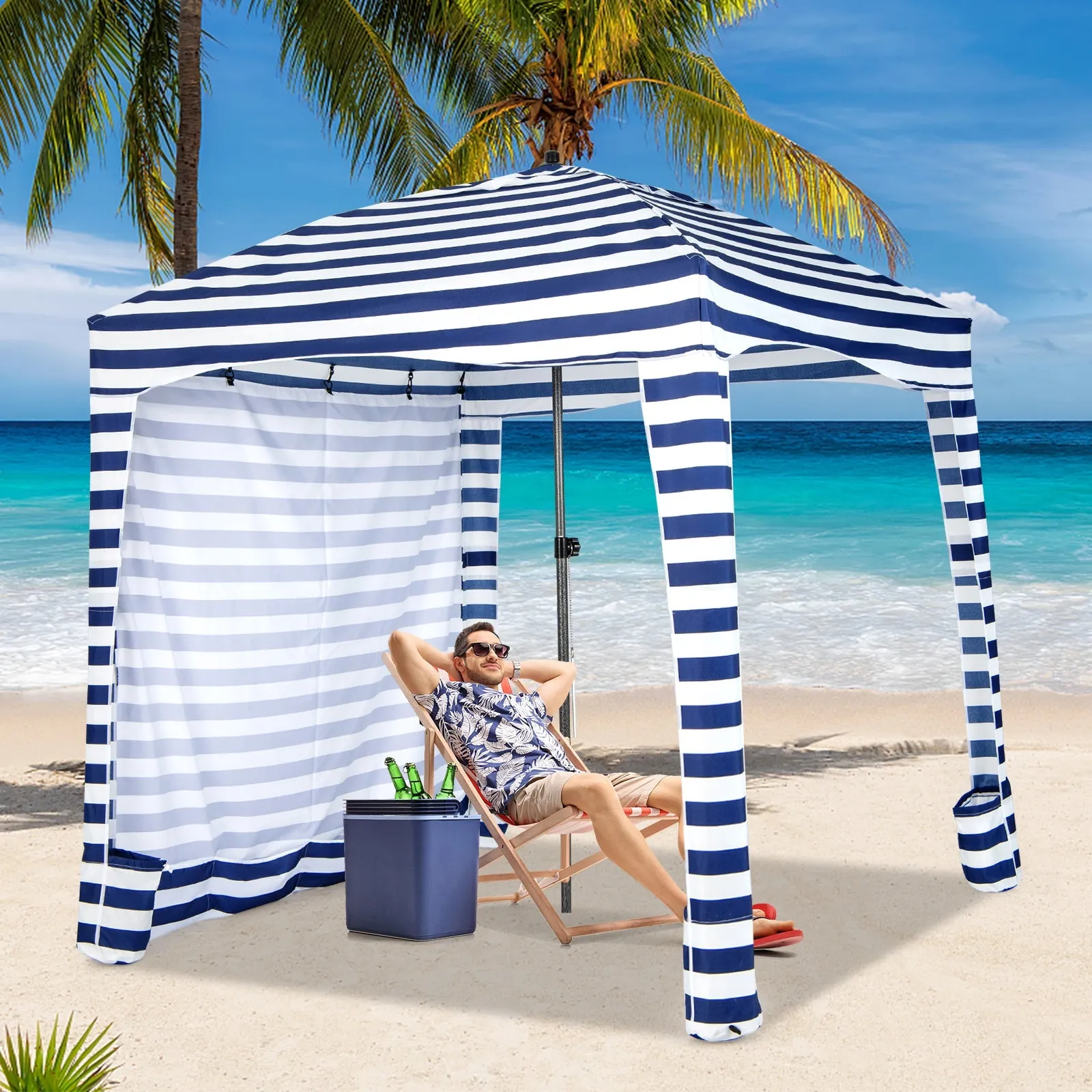 183 x 183 cm Foldable Beach Sun Shelter with Carrying Bag