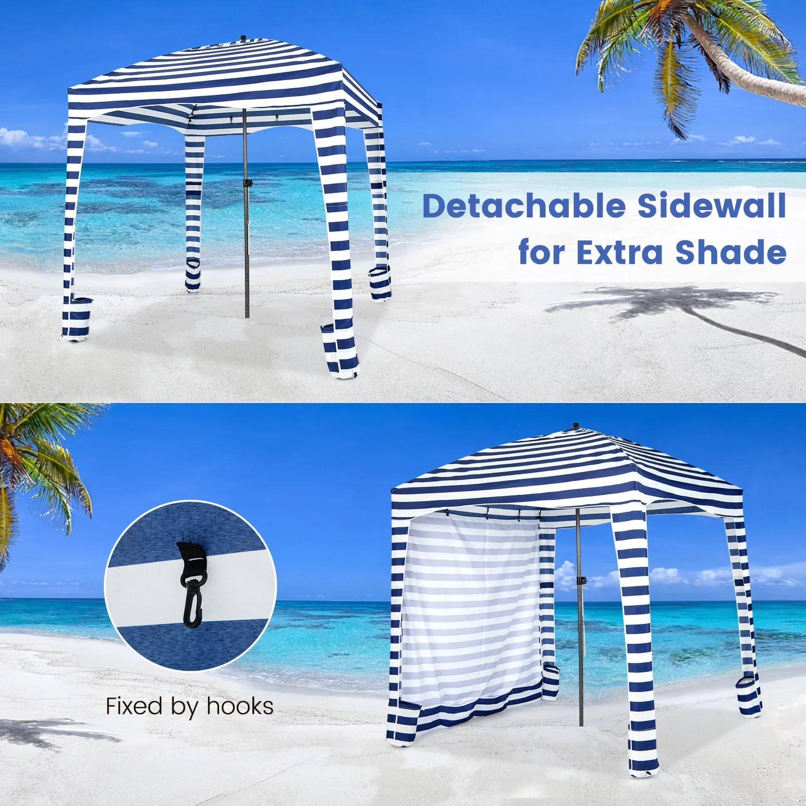 183 x 183 cm Foldable Beach Sun Shelter with Carrying Bag