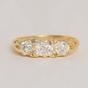 18ct Gold Old Mine Cut Diamond Three Stone Ring, 0.92ct