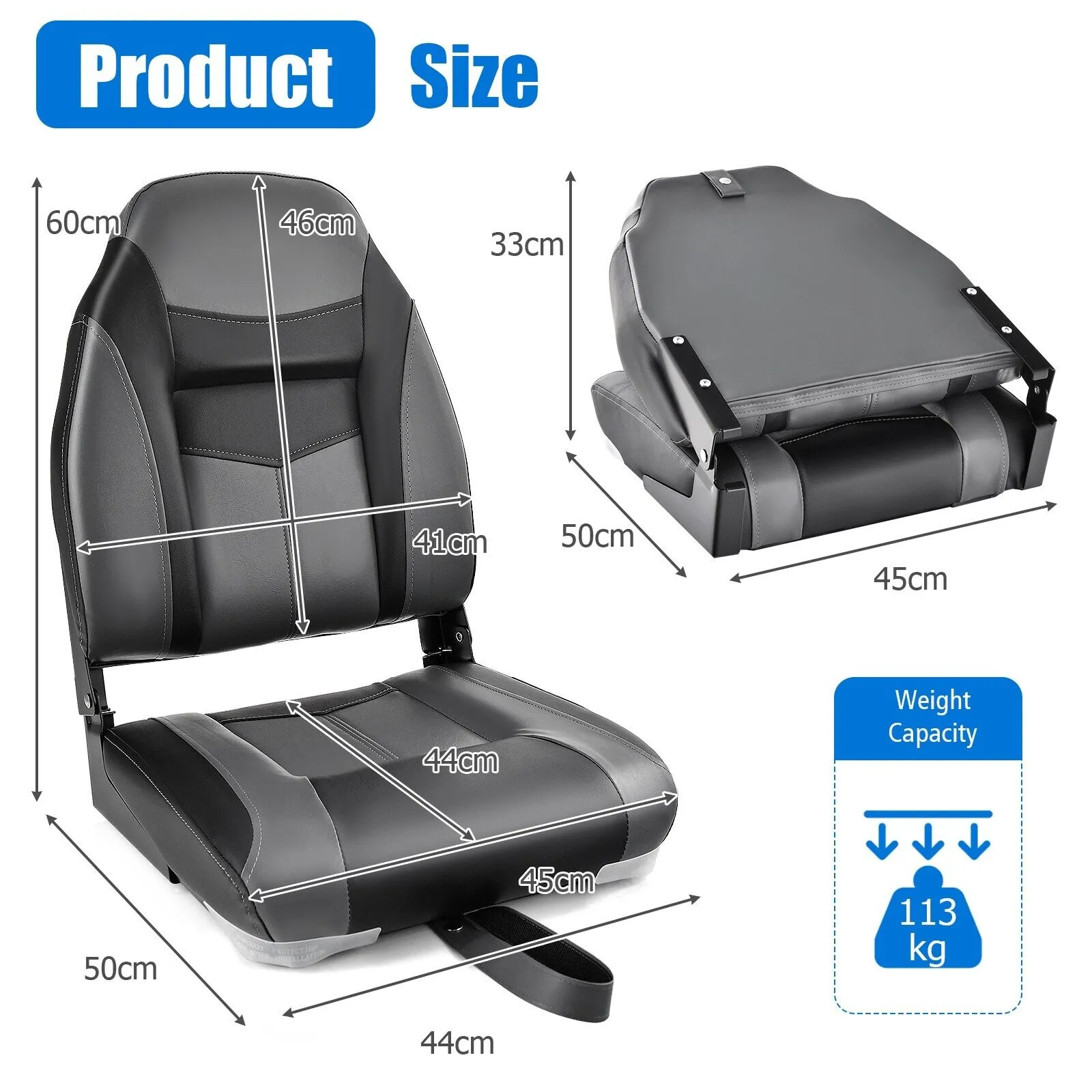 2 Pieces High Back Boat Seat with High-density Sponge Cushion-Black