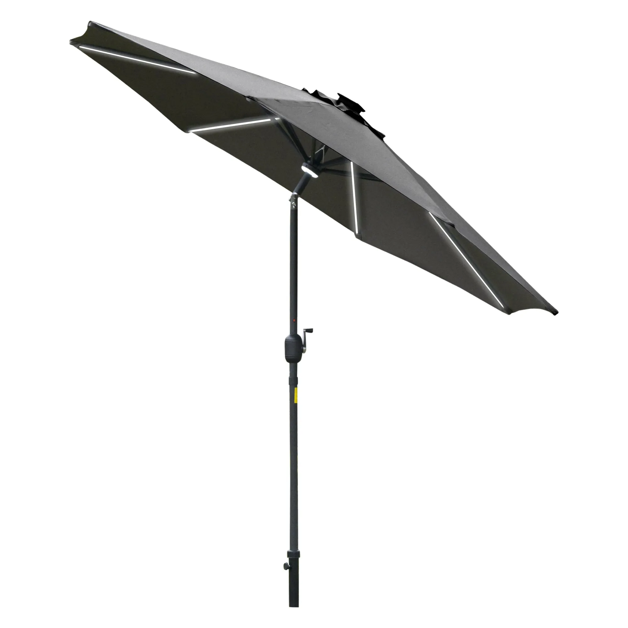 2.7m Garden Parasol Sun Umbrella Patio Summer Shelter w/ LED Solar Light, Angled Canopy Vent, Crank Tilt, Grey