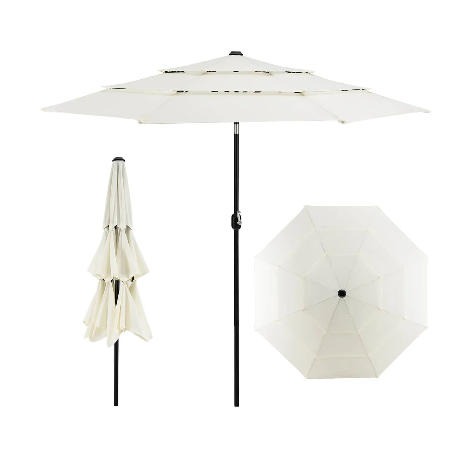 3 Meter Double Vented Outdoor Umbrella with Push Button Tilt and Manual Crank-Beige