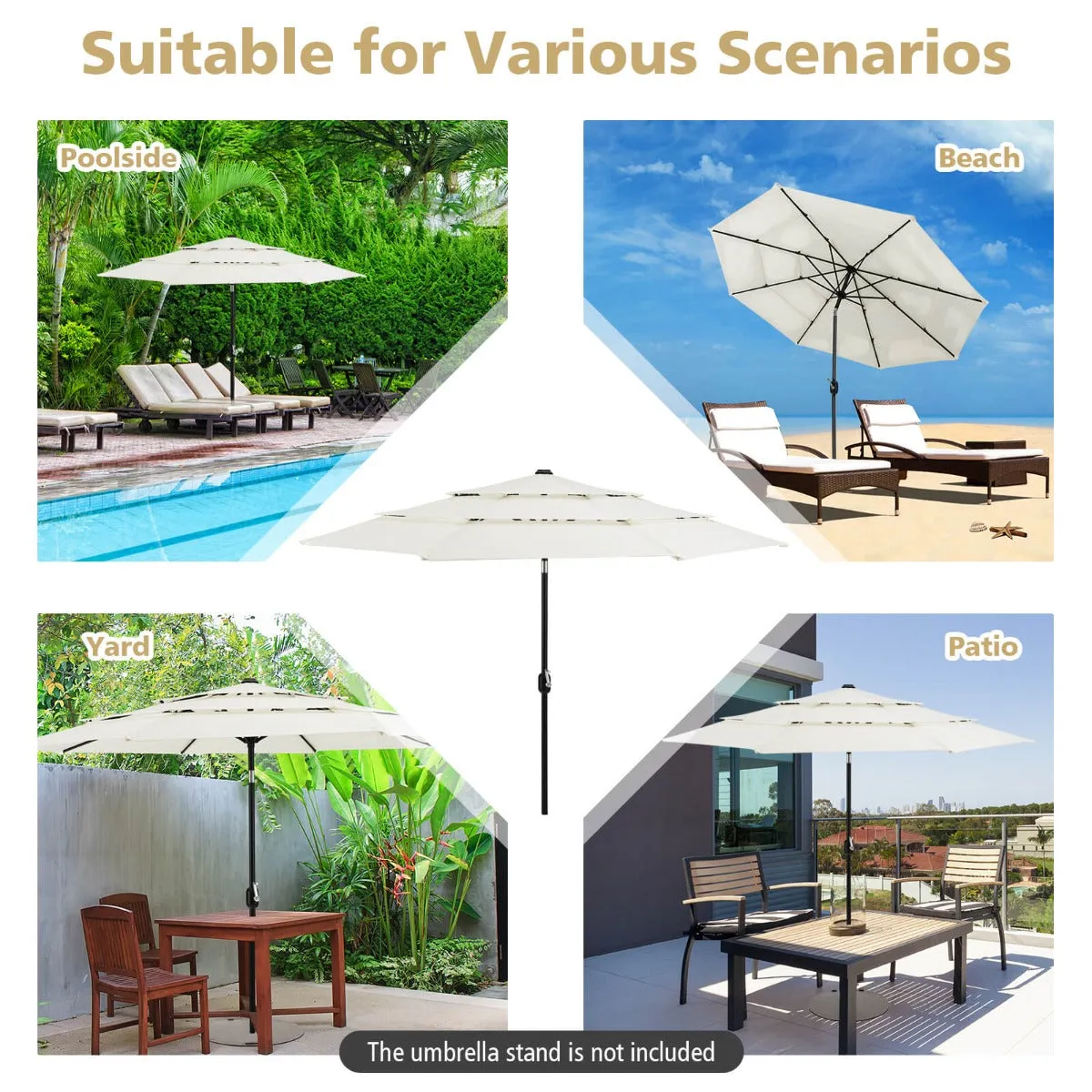 3 Meter Double Vented Outdoor Umbrella with Push Button Tilt and Manual Crank