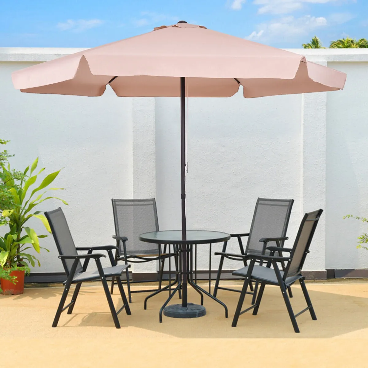 3M Patio Parasol with 6 Ribs and Air Vent for Beach Pool-Beige