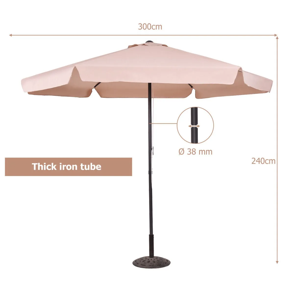 3M Patio Parasol with 6 Ribs and Air Vent for Beach Pool