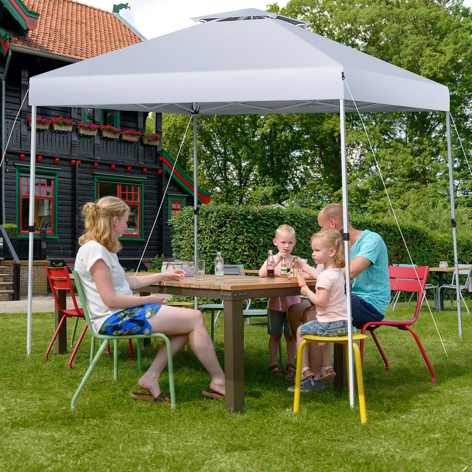 3m x 3m Pop Up Gazebo with Adjustable Height and Double Vented Roof-White