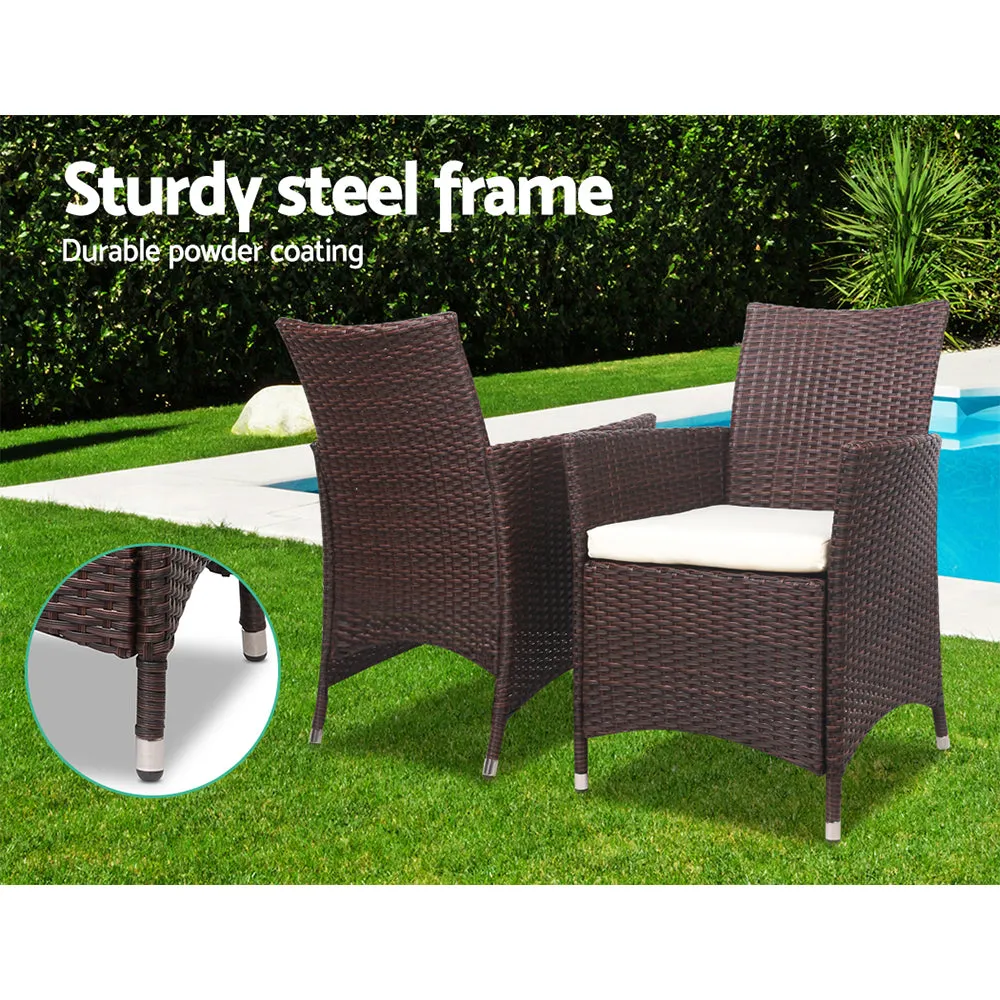 3pc Rattan Bistro Wicker Outdoor Furniture Set Brown