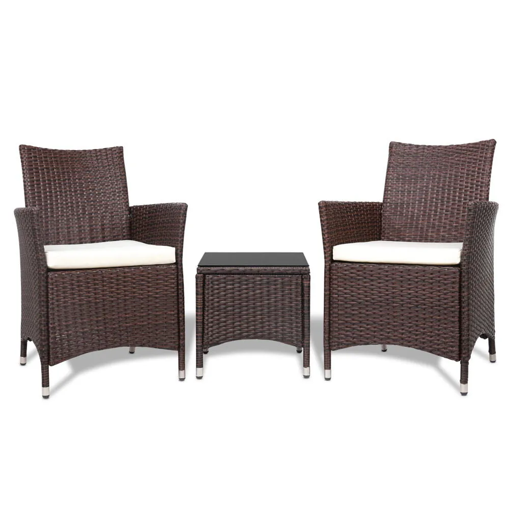 3pc Rattan Bistro Wicker Outdoor Furniture Set Brown