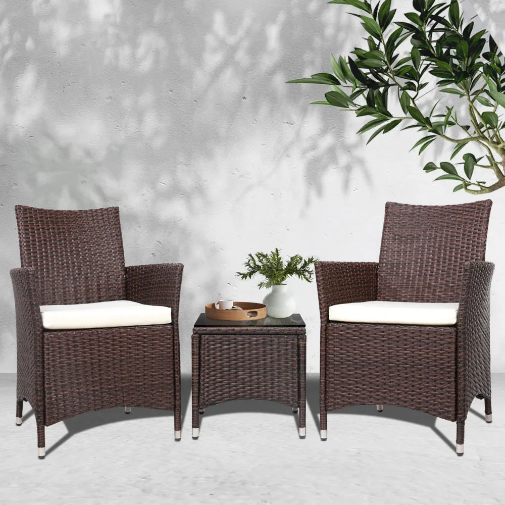 3pc Rattan Bistro Wicker Outdoor Furniture Set Brown