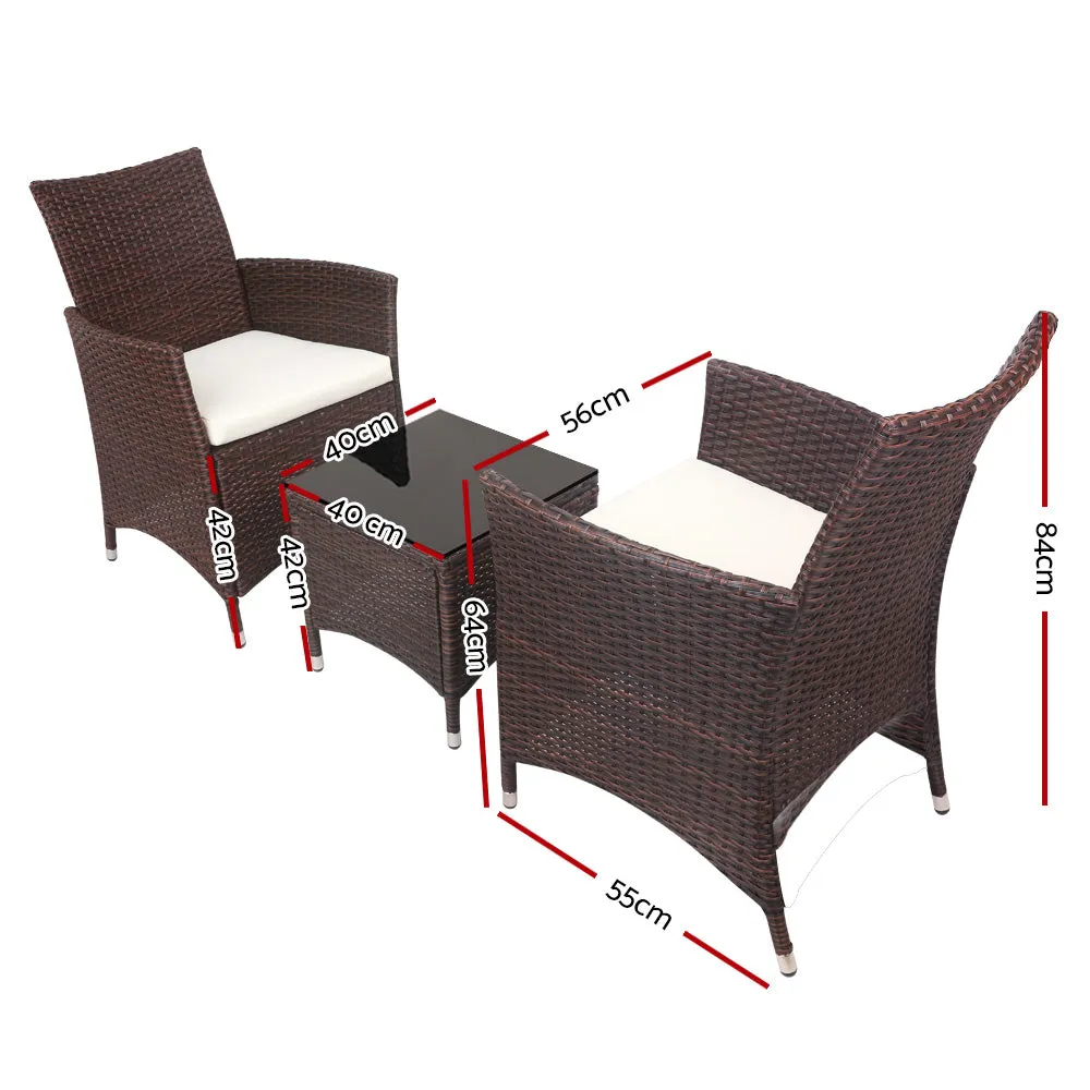 3pc Rattan Bistro Wicker Outdoor Furniture Set Brown