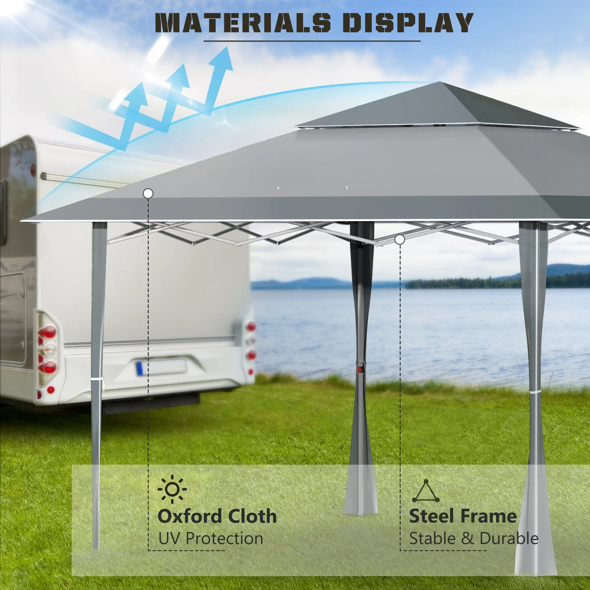 4 x 4m Pop-up Gazebo Double Roof Canopy Tent with Roller Bag & Adjustable Legs Outdoor Party, Steel Frame, Dark Grey