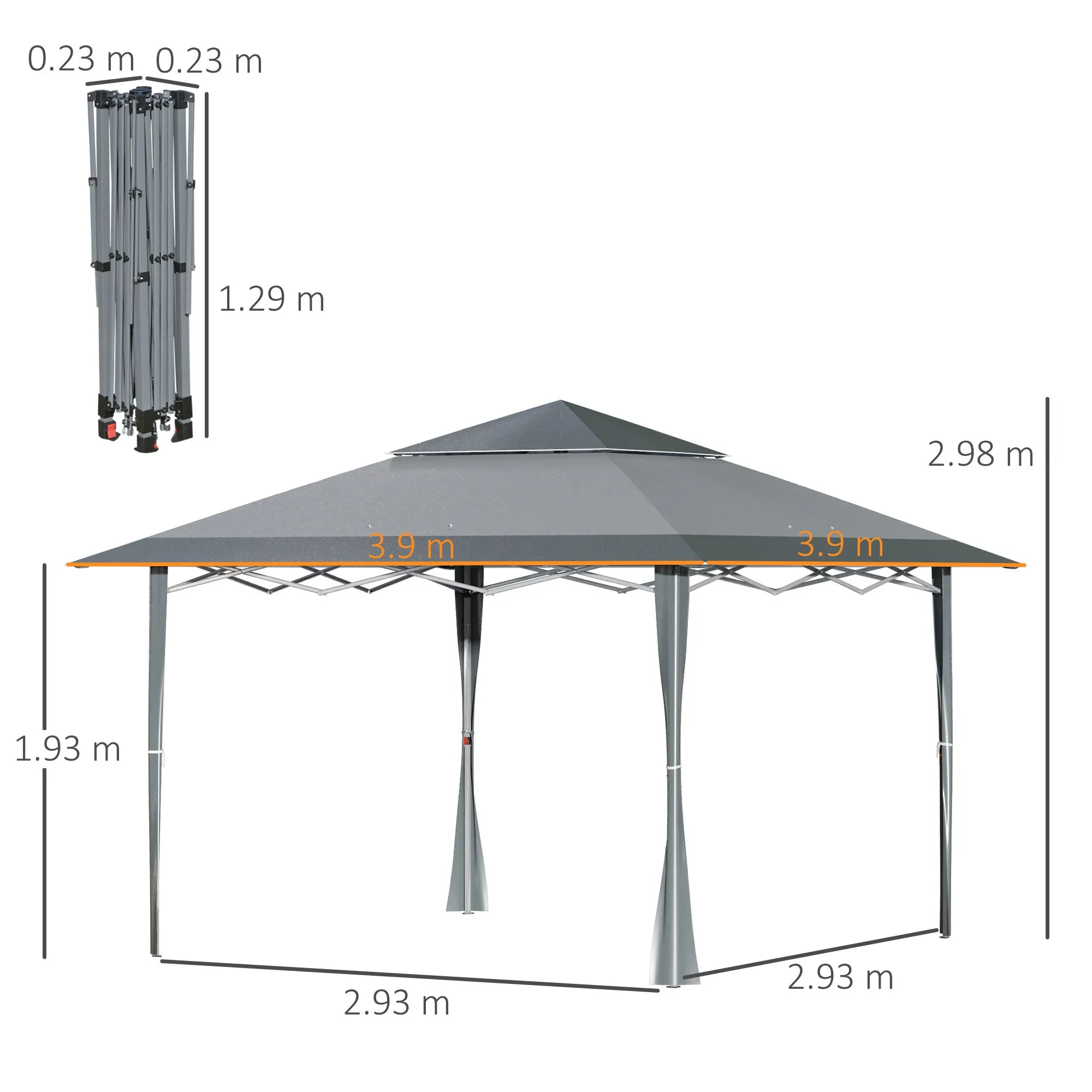 4 x 4m Pop-up Gazebo Double Roof Canopy Tent with Roller Bag & Adjustable Legs Outdoor Party, Steel Frame, Dark Grey