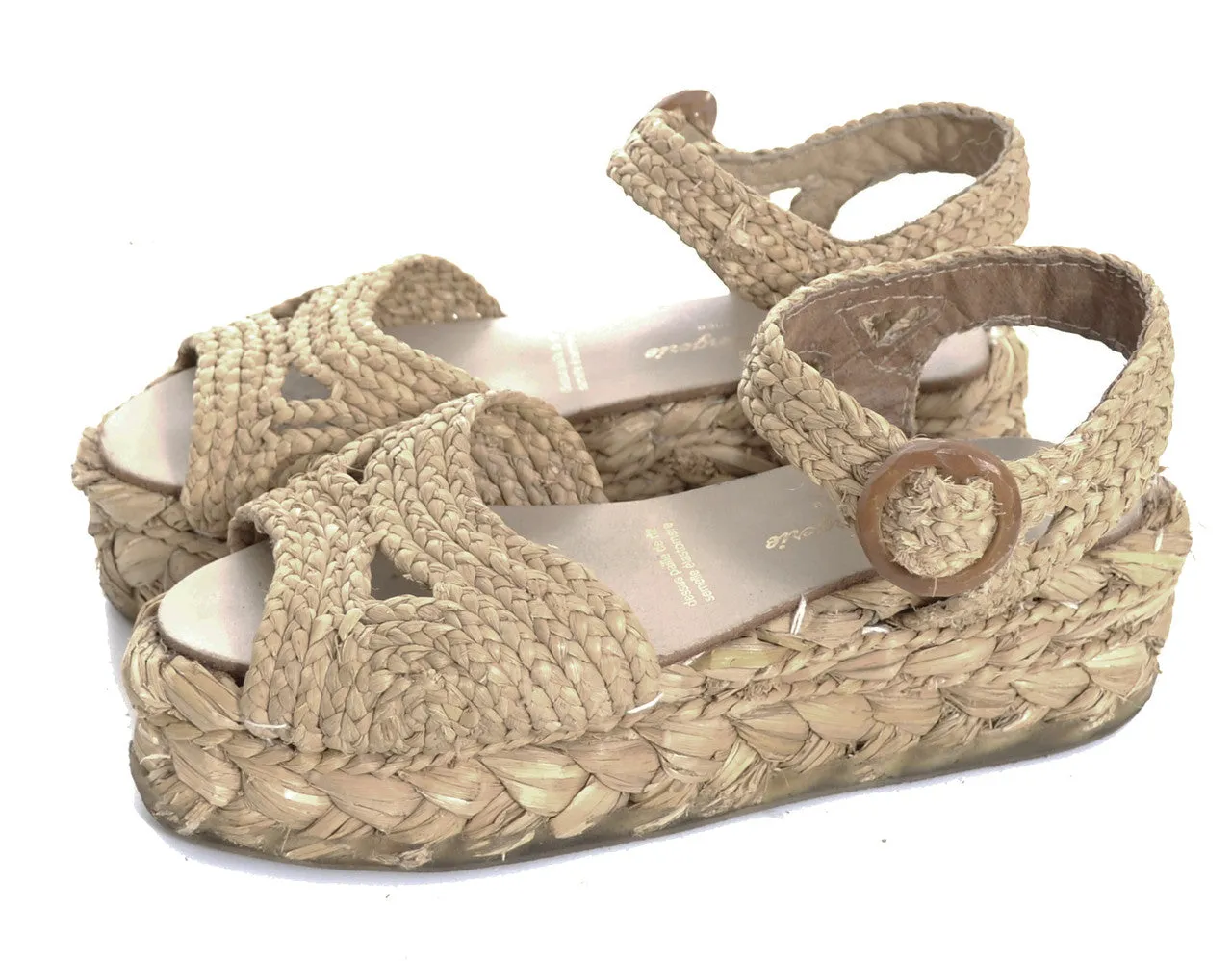 7.5 Robert Clergerie Natural Raffia Wedge Sandals Made in France