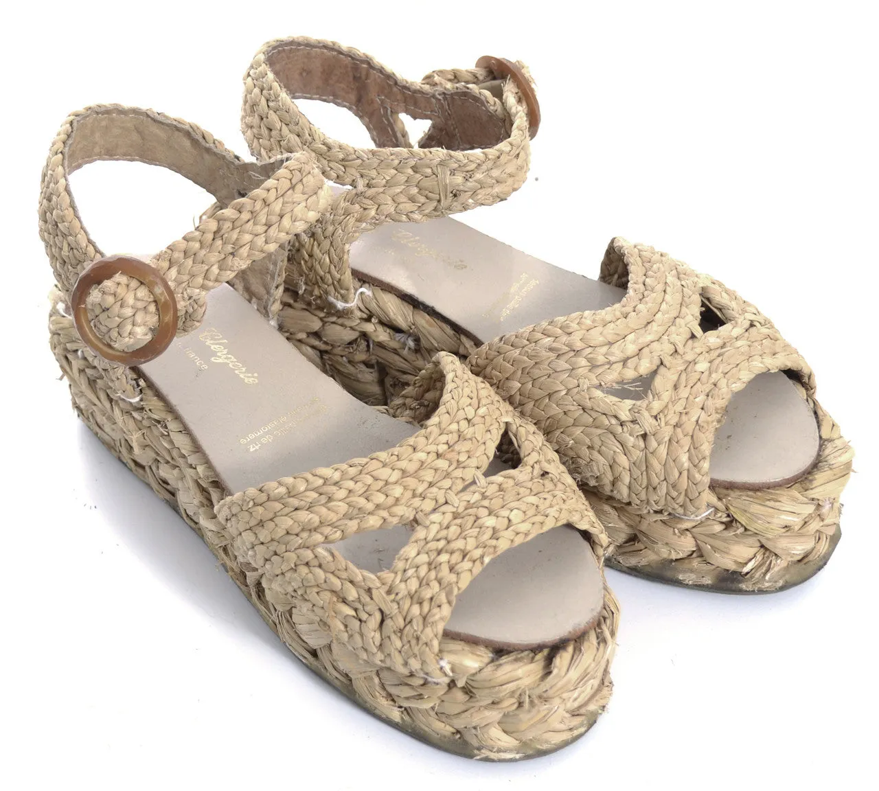 7.5 Robert Clergerie Natural Raffia Wedge Sandals Made in France