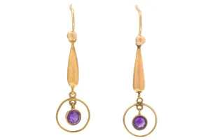 Antique 9ct Gold Amethyst Target Drop Earrings, 0.60ct