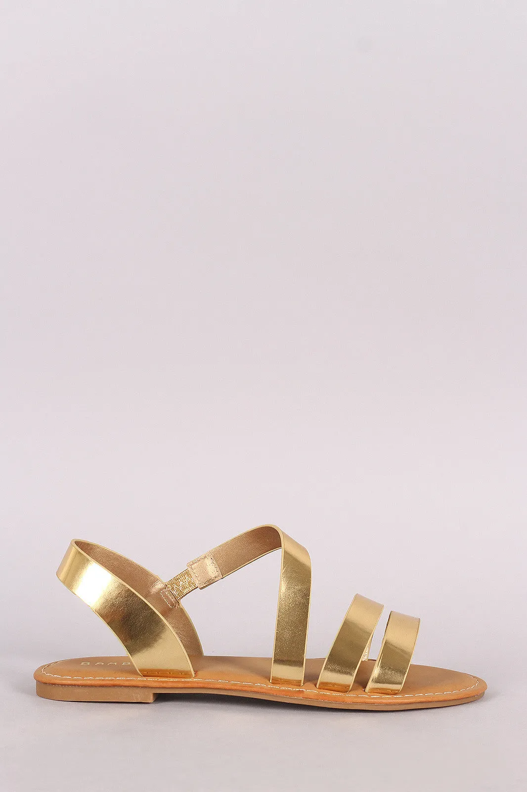 Bamboo Metallic Asymmetrical Strappy Flat Sandal