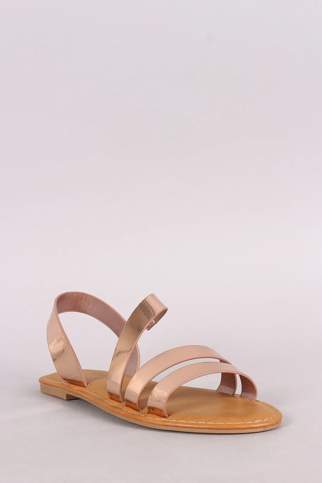 Bamboo Metallic Asymmetrical Strappy Flat Sandal