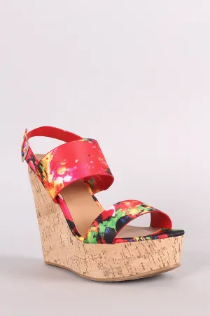 Bamboo Watercolor Print Double Band Platform Wedge