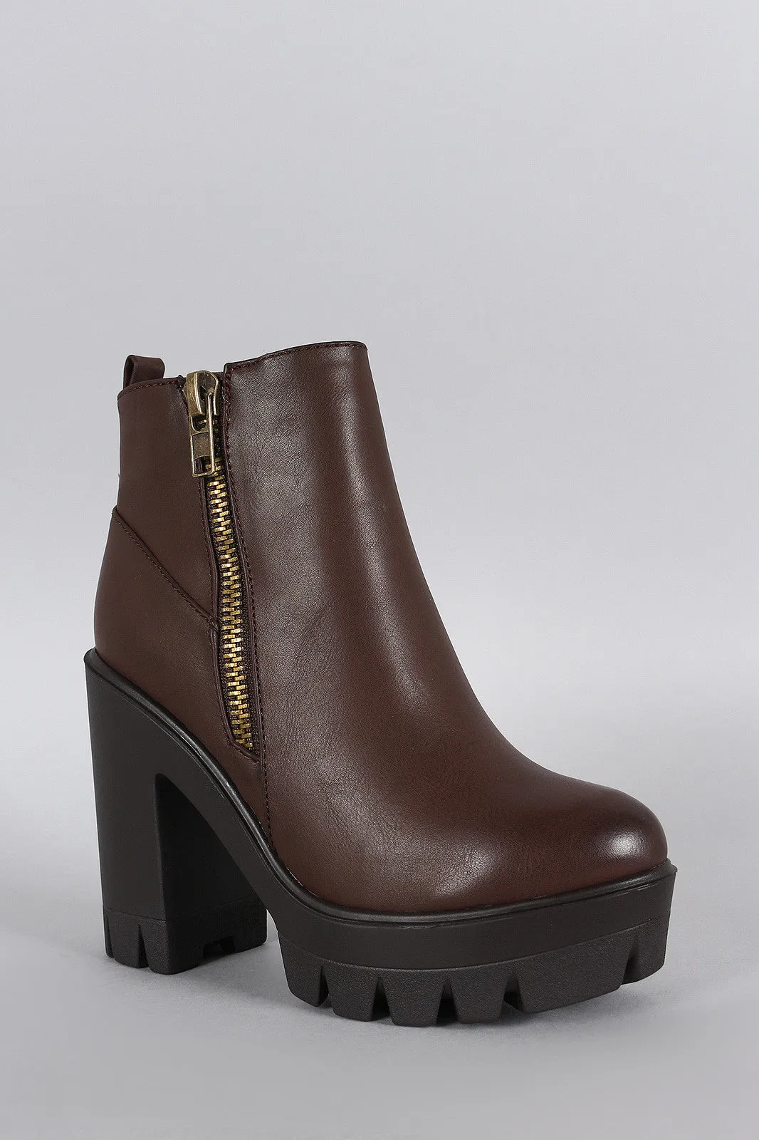 Bamboo Zipper Platform Lug Sole Bootie