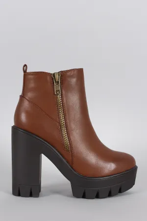 Bamboo Zipper Platform Lug Sole Bootie