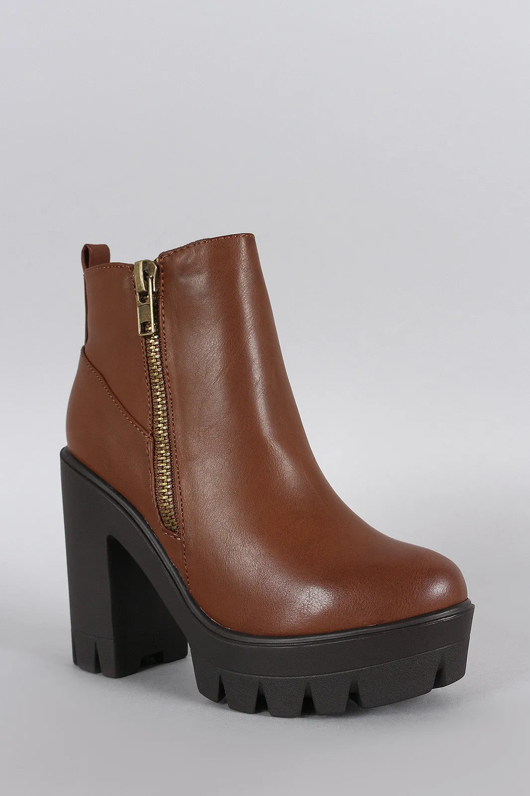 Bamboo Zipper Platform Lug Sole Bootie