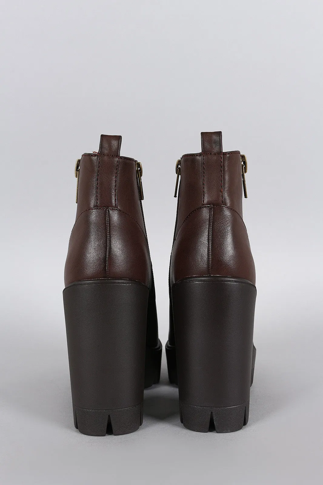 Bamboo Zipper Platform Lug Sole Bootie