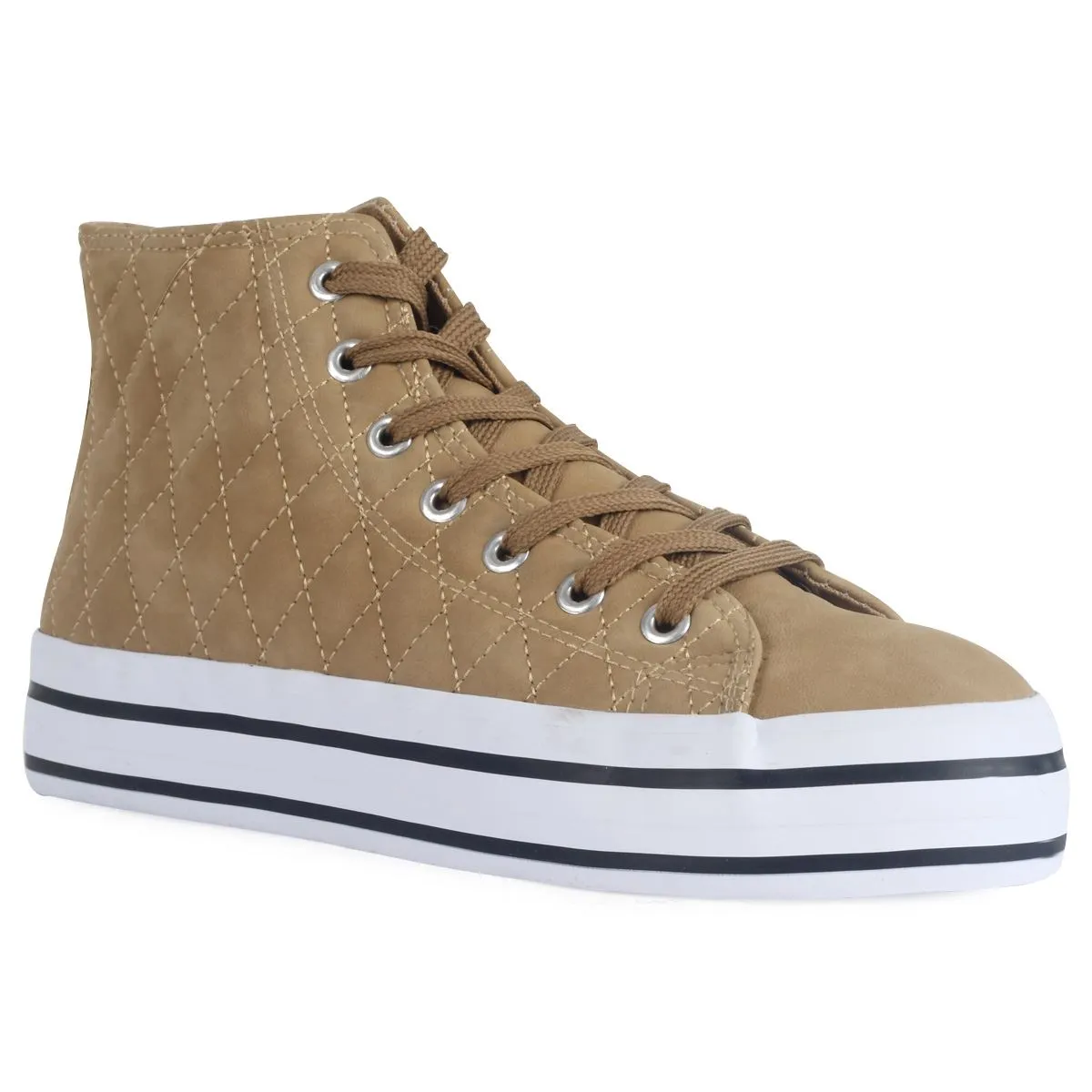 Beige Quilted High Top Trainers