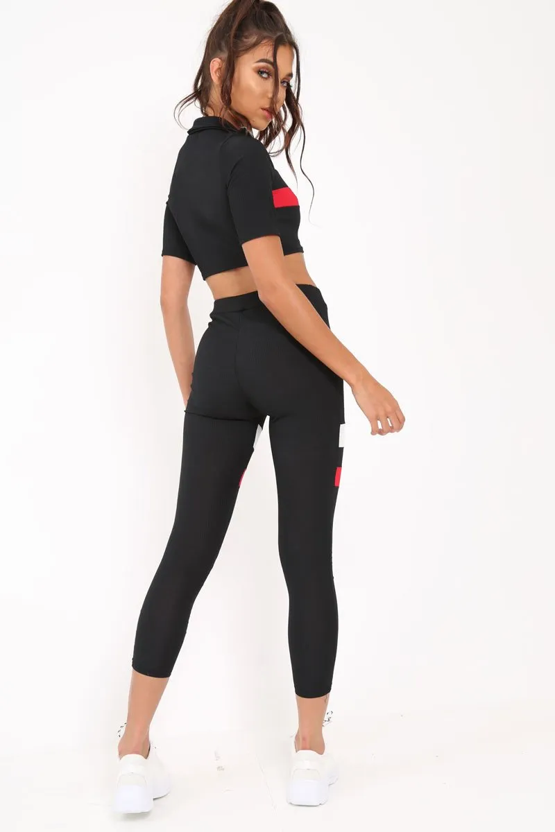 Black And Red Stripe Crop Top And Leggings Co-Ord - Ramey