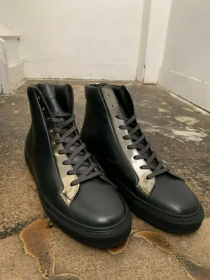 Black and Silver Leather High Top Trainers