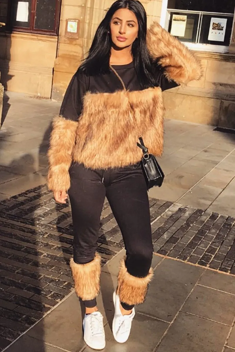 Black Faux Fur Front Tracksuit - Tabitha