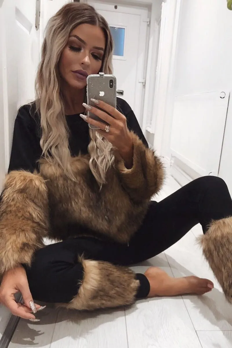 Black Faux Fur Front Tracksuit - Tabitha