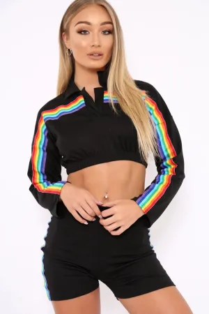 Black Rainbow Stripe Collard Crop Top - Hinda