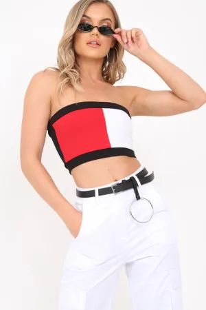 Black, Red And White Block Colour Bandeau - Tasmia