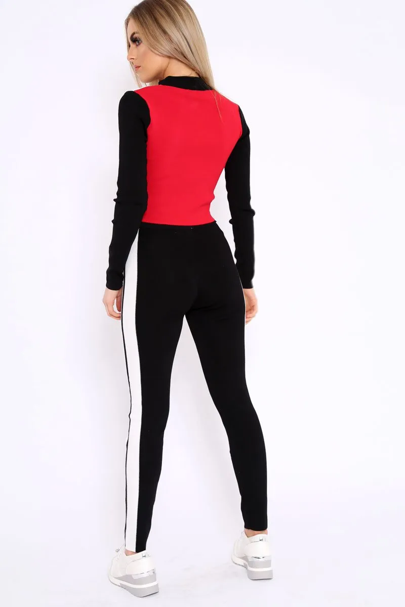 Black Red and White Colour Block Tracksuit - Kily