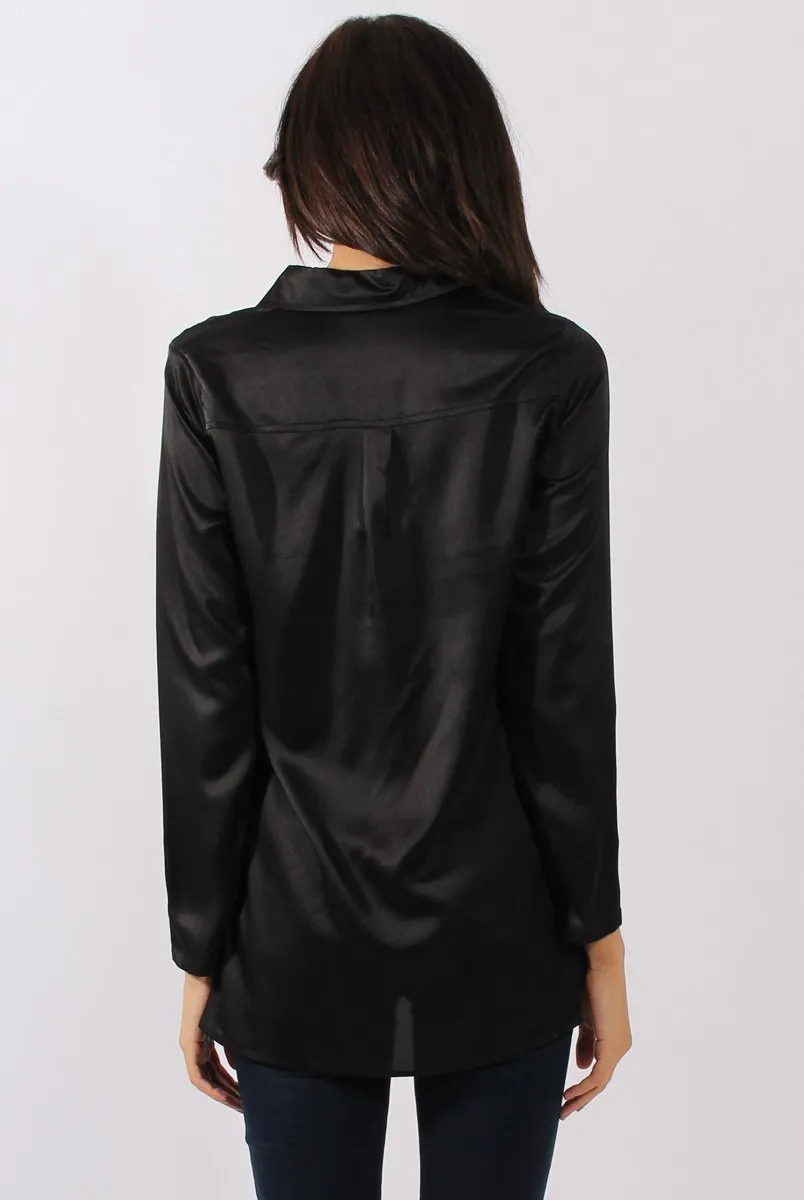 Black Satin Shirt - Alaina