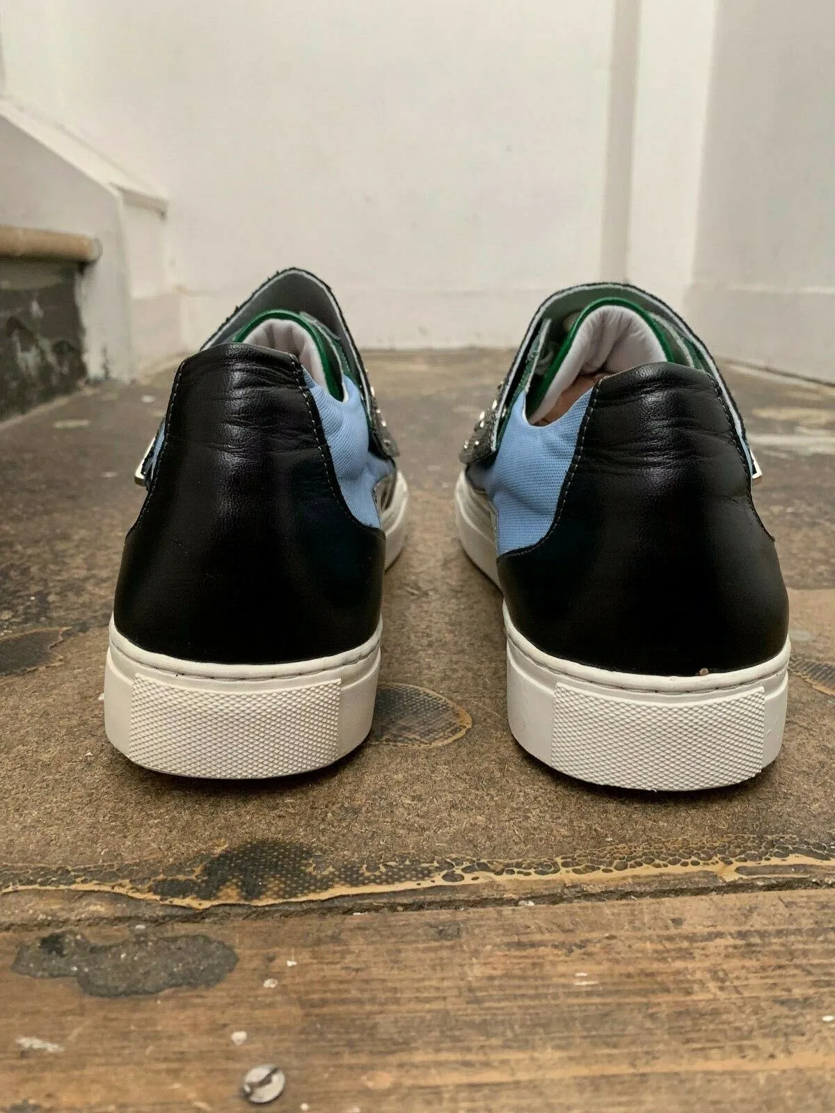 Blue and Black Leather Low Top Trainers