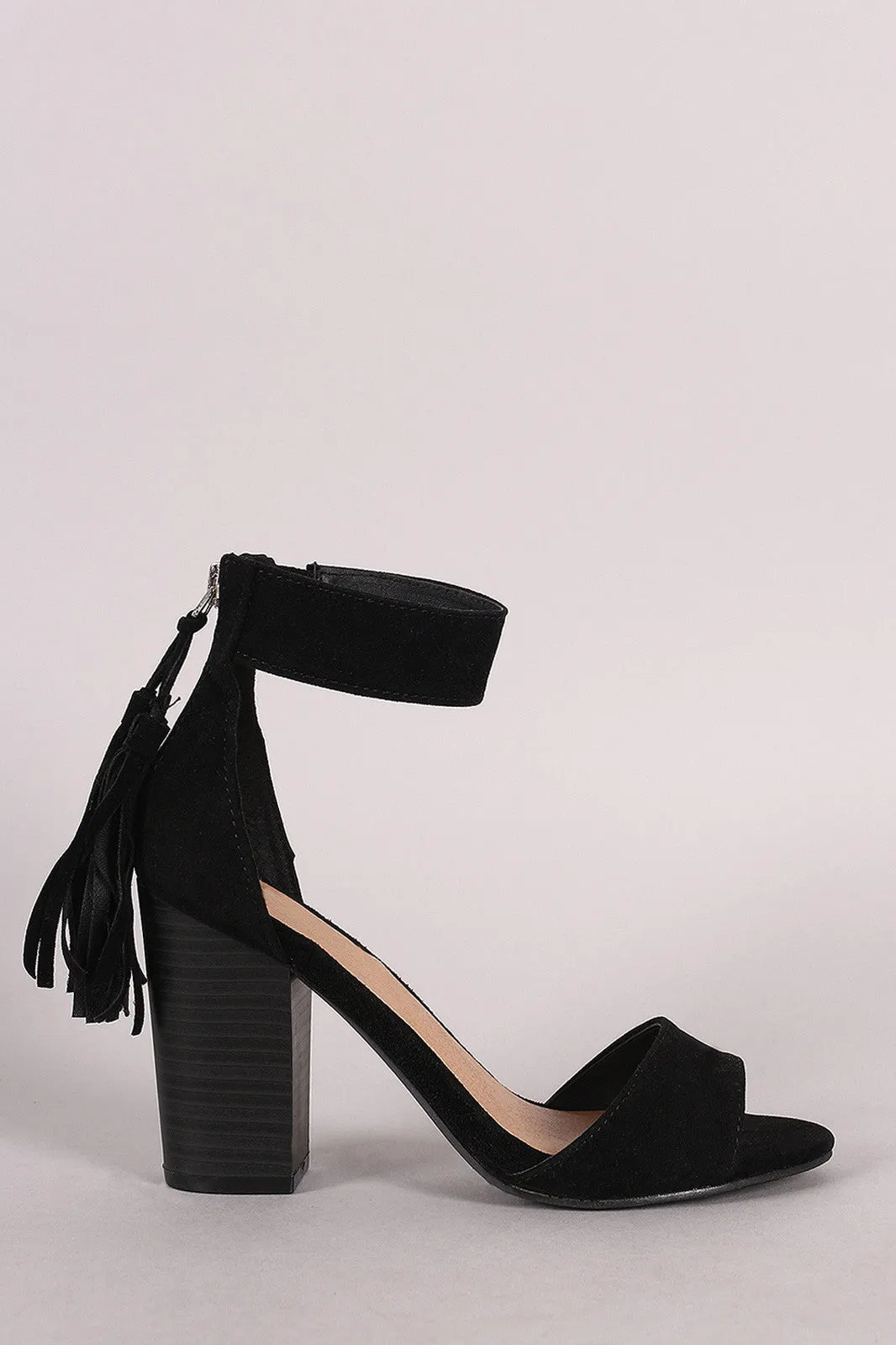 Breckelle Suede Tassel Ankle Cuff Chunky Heel