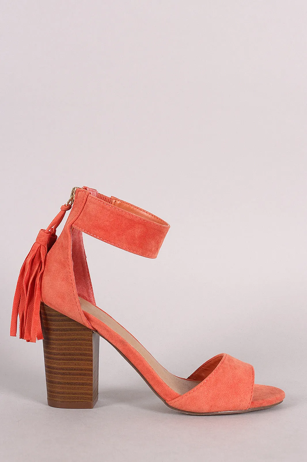 Breckelle Suede Tassel Ankle Cuff Chunky Heel