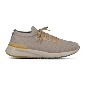 BRUNELLO CUCINELLI LEATHER-TRIMMED KNIT SNEAKERS TAUPE