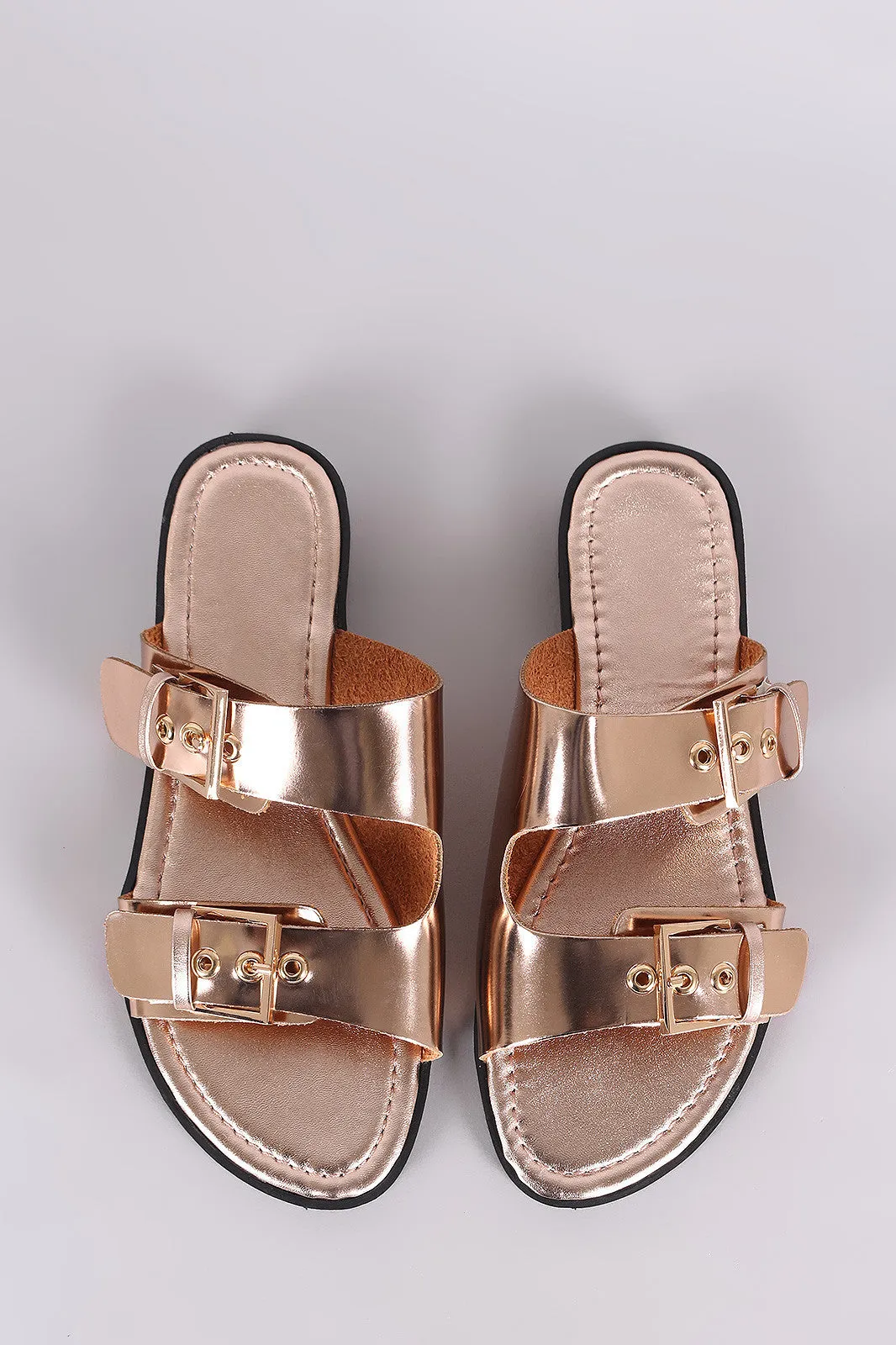 Buckle Accent Double-Band Slide Sandal