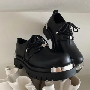 Casual Platform Black Leather Shoes