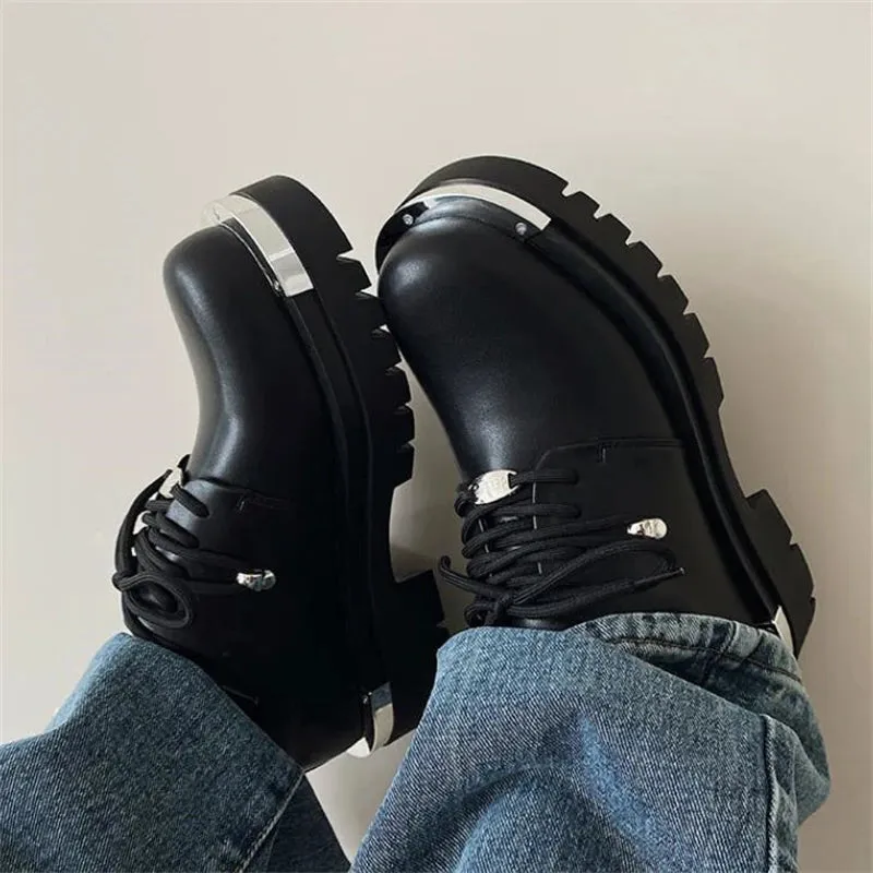 Casual Platform Black Leather Shoes