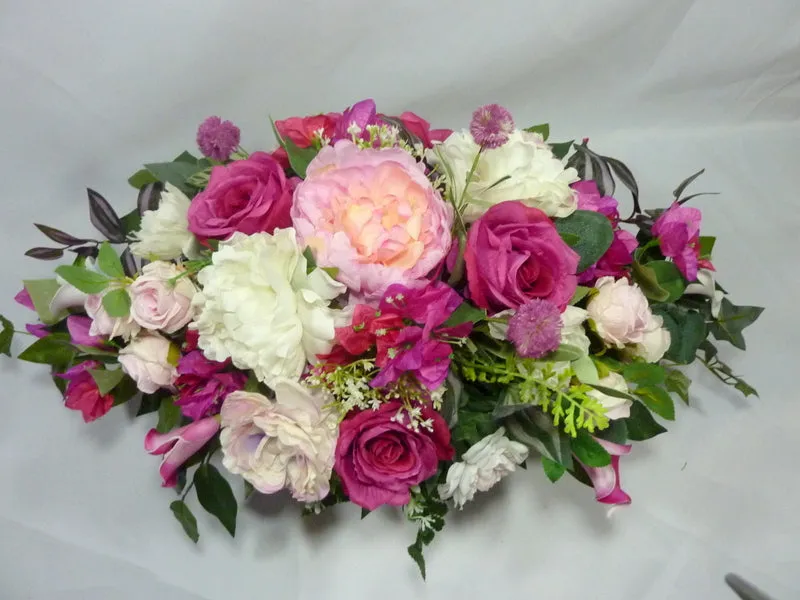 Cemetery flowers in Fuchsia, Pink and white, Grave site spray