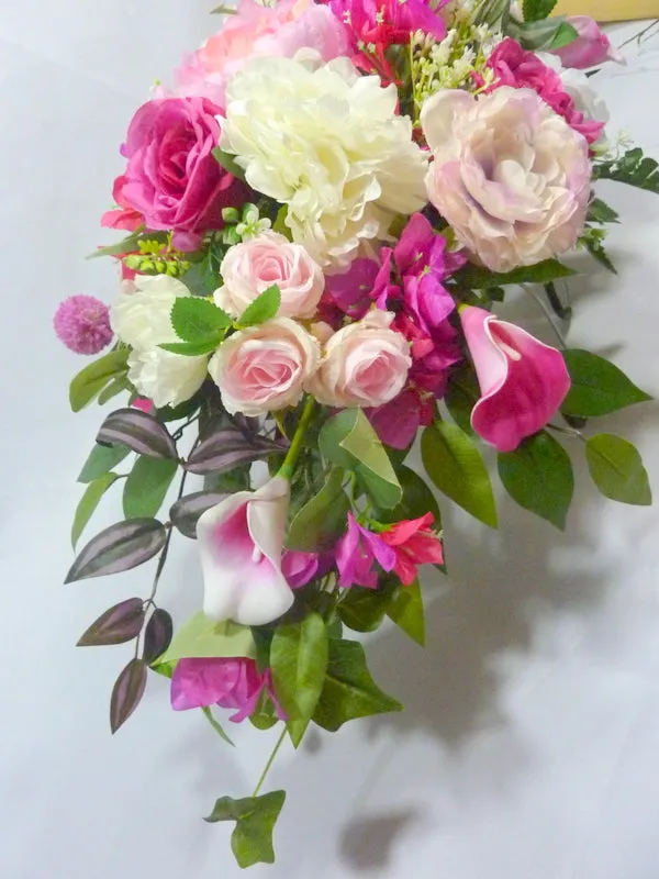 Cemetery flowers in Fuchsia, Pink and white, Grave site spray