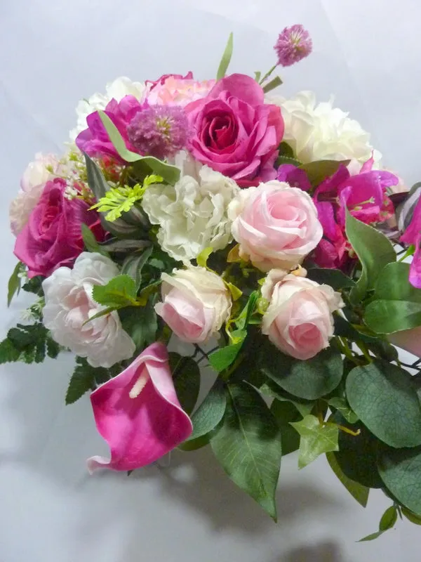 Cemetery flowers in Fuchsia, Pink and white, Grave site spray