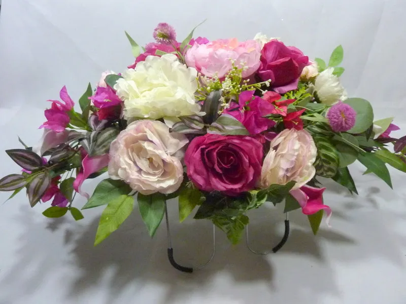 Cemetery flowers in Fuchsia, Pink and white, Grave site spray