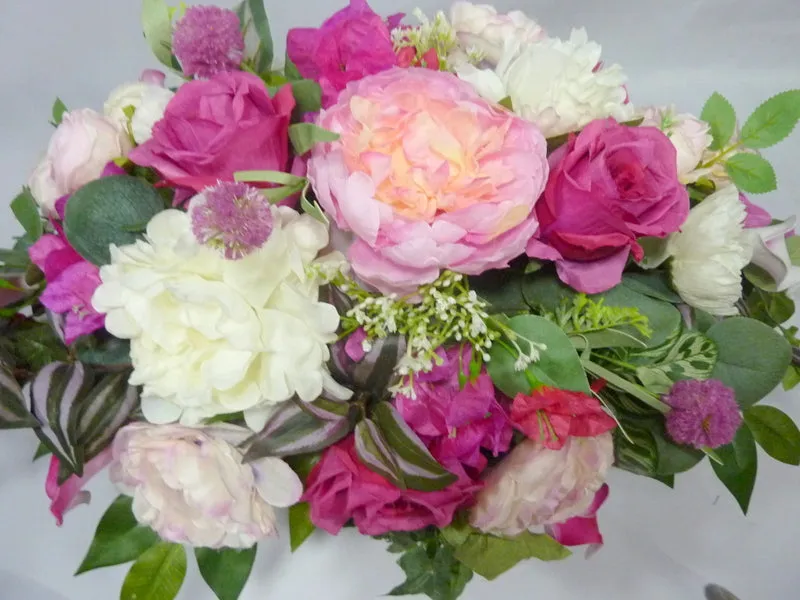 Cemetery flowers in Fuchsia, Pink and white, Grave site spray