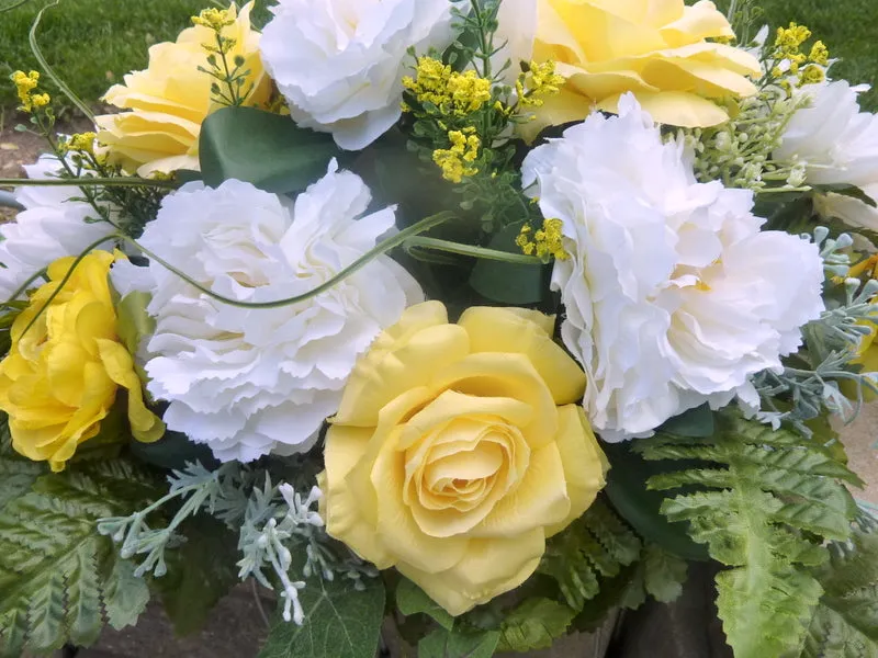 Cemetery flowers in Yellow and White, Yellow Rose Grave site spray