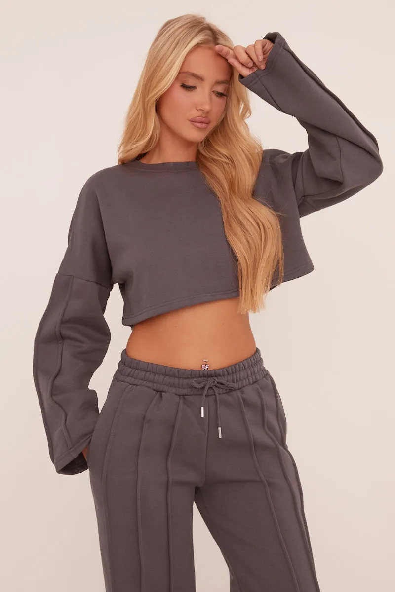 Charcoal Binding Detail Loungewear Co-ord Set - Ceri